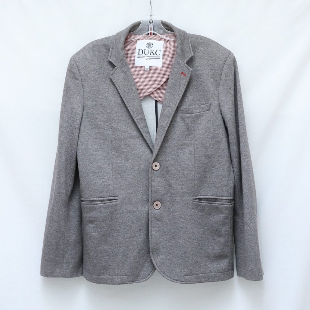 DUKC men's blazer suit jacket grey smart casual autumn fall stretch L 40 trendy